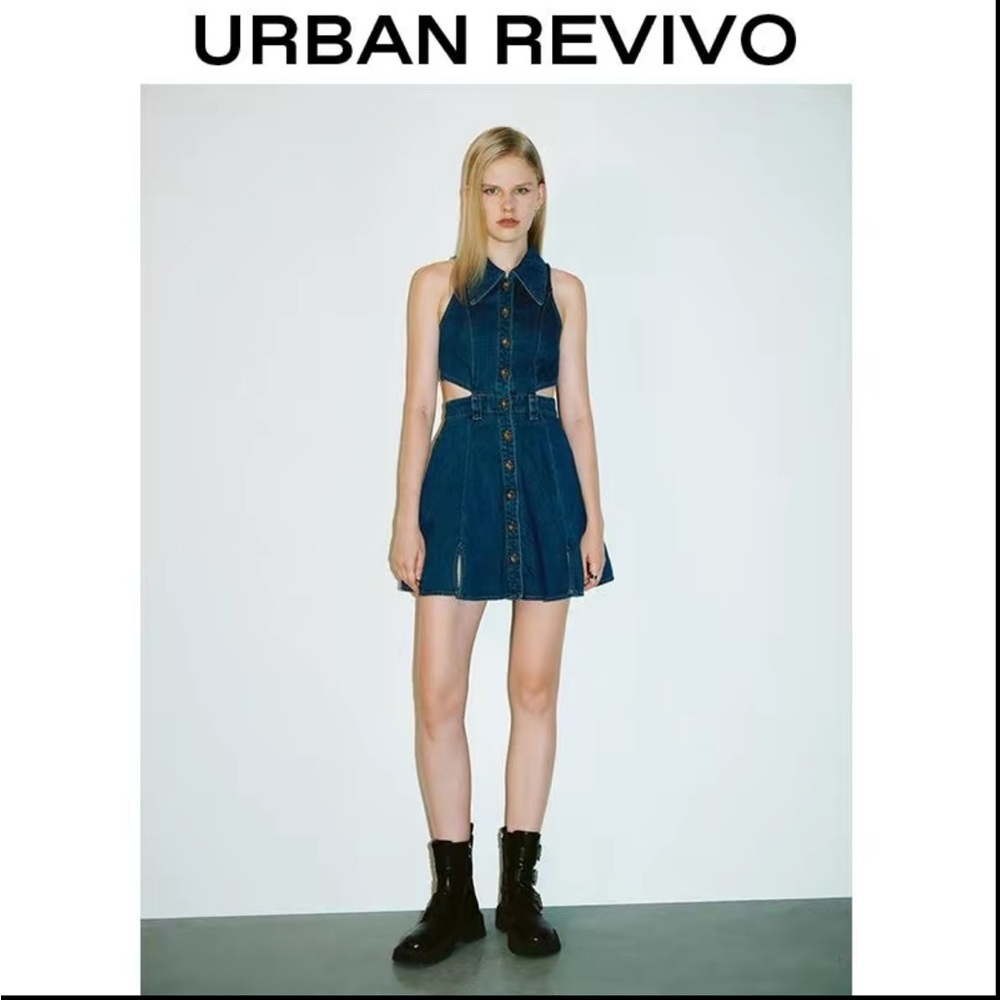 Urban Revivo Women's Blue Denim Dress